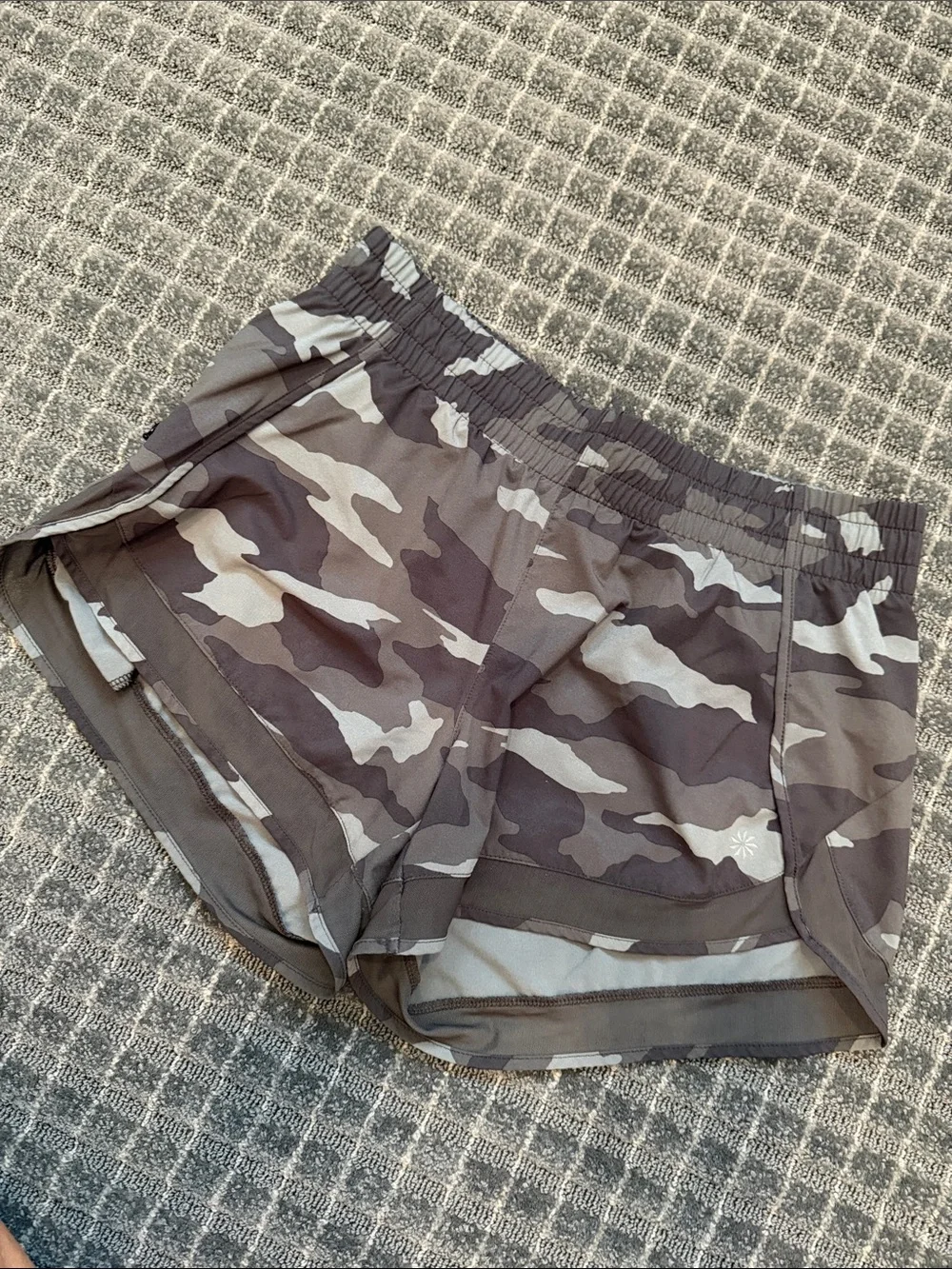 Athleta Gray/green Camo Running Shorts